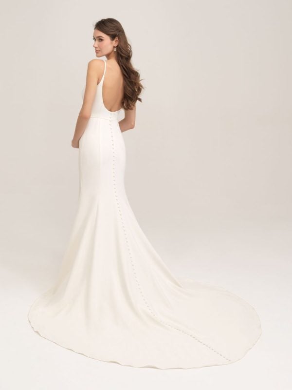 Simple Sleeveless Crepe Sheath Wedding Dress by Allure Bridals - Image 2