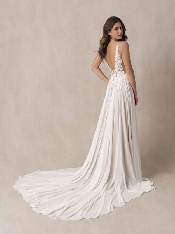 Sleeveless V-neckline A-line Wedding Dress With Applique Bodice And Chiffon Skirt by Allure Bridals - Image 2