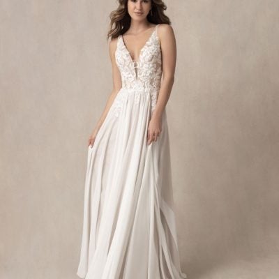 Sleeveless V-neckline A-line Wedding Dress With Applique Bodice And ...