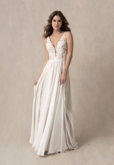 Sleeveless V-neckline A-line Wedding Dress With Applique Bodice And Chiffon Skirt by Allure Bridals