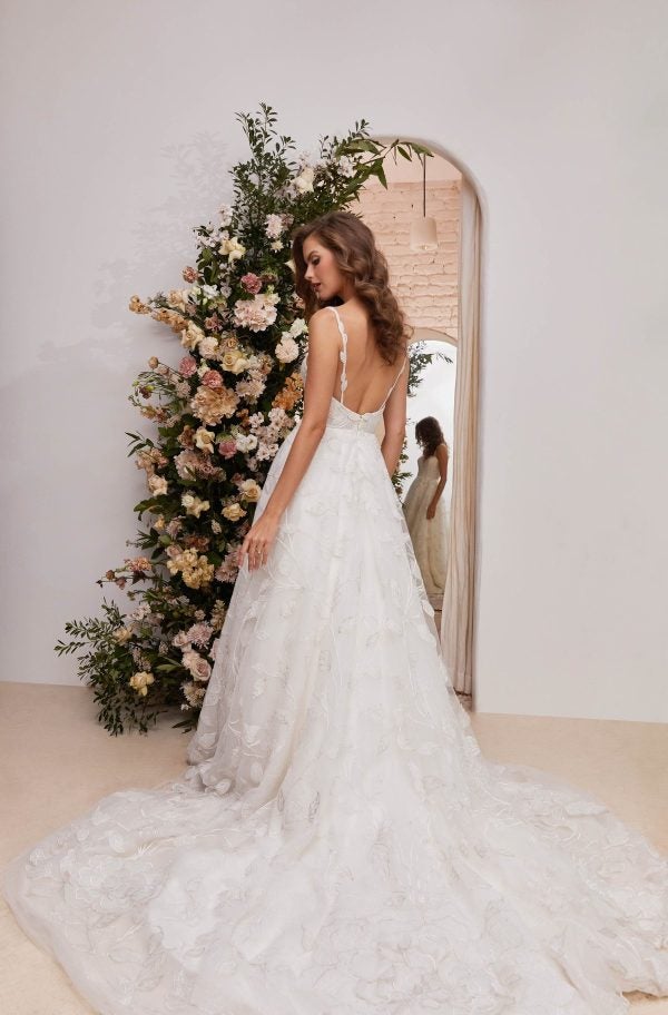Spaghetti Strap Sweetheart Neckline A-line Wedding Dress With 3D Embroidered Flowers by Enaura Bridal - Image 2