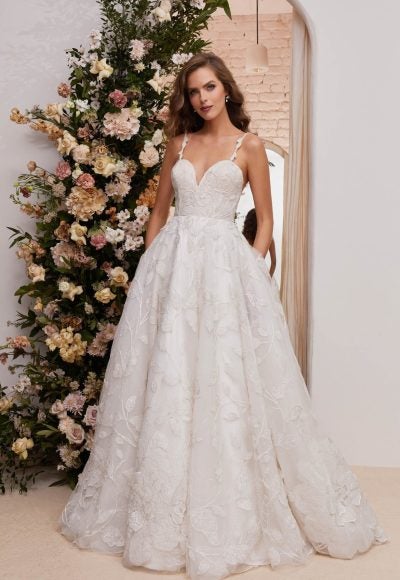 Spaghetti Strap Sweetheart Neckline A-line Wedding Dress With 3D Embroidered Flowers by Enaura Bridal