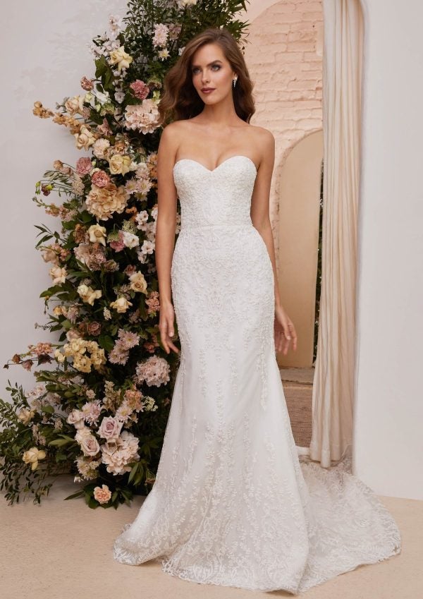 Strapless Sweetheart Lace Fit And Flare Wedding Dress by Enaura Bridal - Image 1
