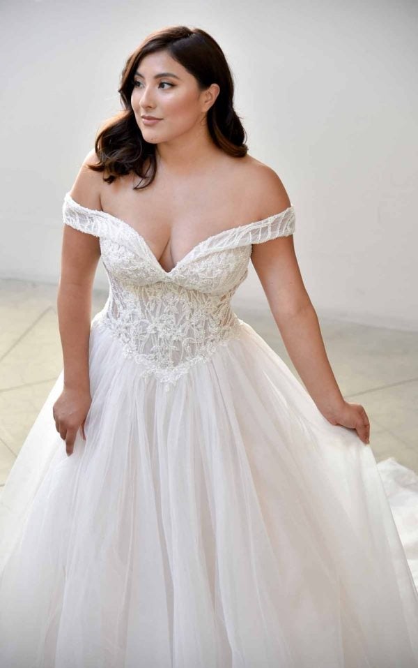 DRAMATIC OFF-SHOULDER BALLGOWN WITH SPARKLE by Essense of Australia - Image 1