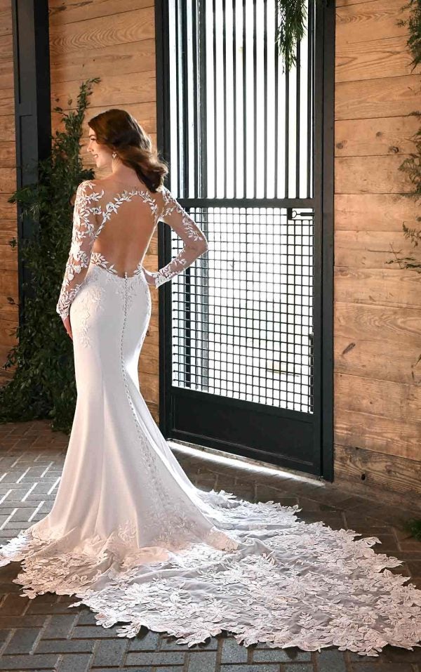 SEXY LACE WEDDING DRESS WITH SHEER BODICE AND LONG SLEEVES by Essense of Australia - Image 2