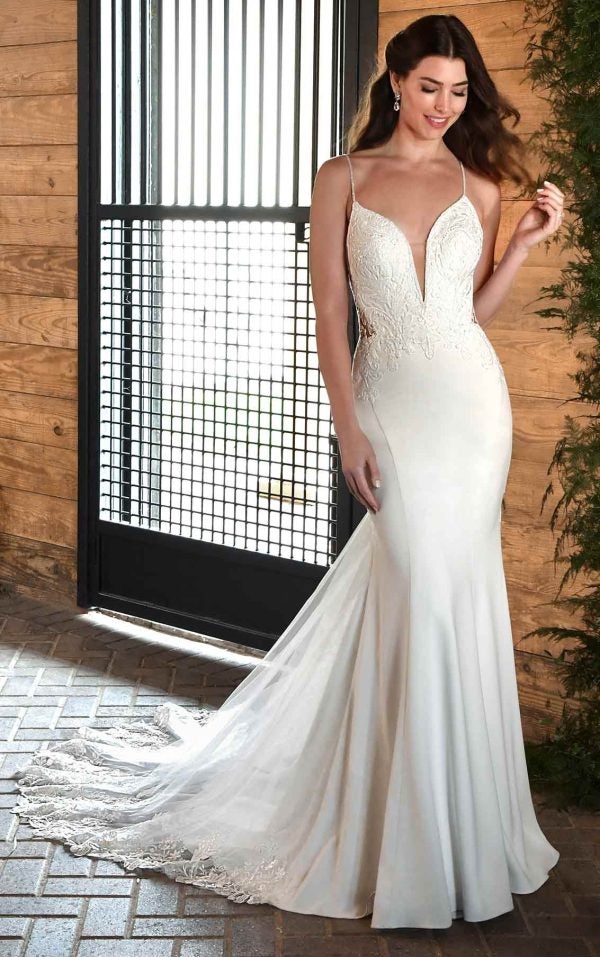 SIMPLE LACE TRUMPET WEDDING DRESS WITH SHEER BACK by Essense of Australia - Image 1