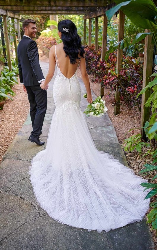 SPARKLING FIT-AND-FLARE WEDDING DRESS WITH SHEER BODICE by Essense of Australia - Image 2
