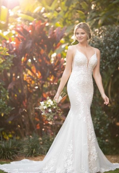 SPARKLING FIT-AND-FLARE WEDDING DRESS WITH SIDE CUTOUTS by Essense of Australia