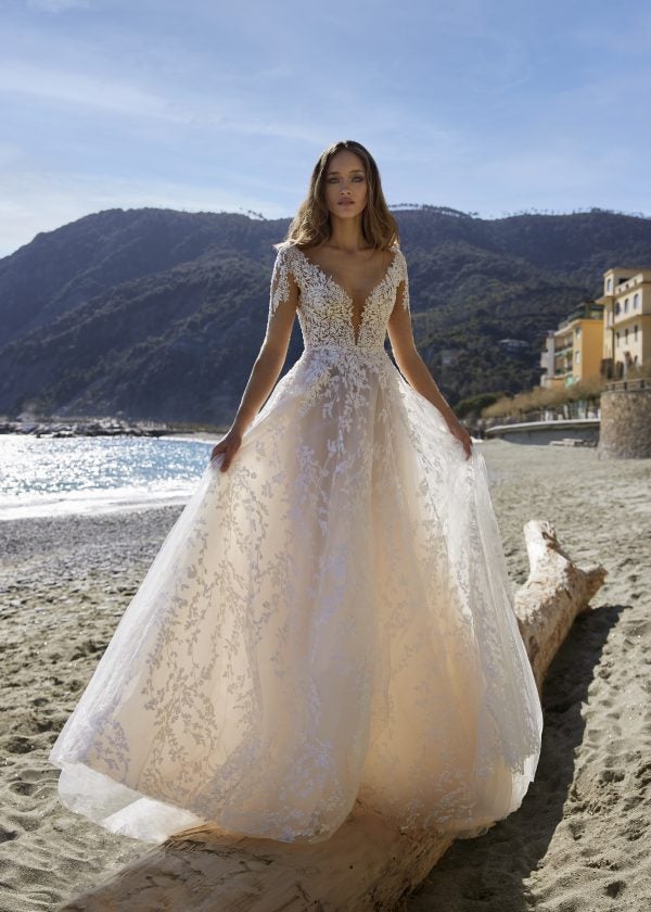Long Sleeve V-neckline A-line Wedding Dress With Illusion Sleeves by Ines by Ines Di Santo - Image 1
