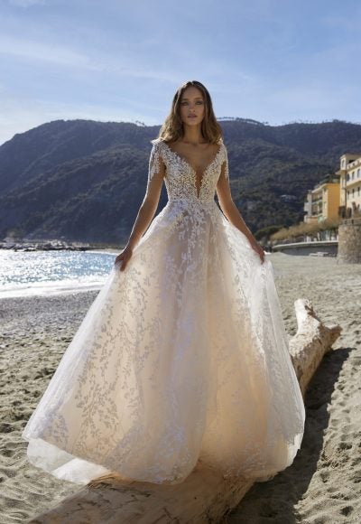 Long Sleeve V-neckline A-line Wedding Dress With Illusion Sleeves by Ines by Ines Di Santo