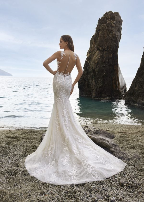 Sleeveless V-neckline Embellished Sheath Wedding Dress by Ines by Ines Di Santo - Image 2