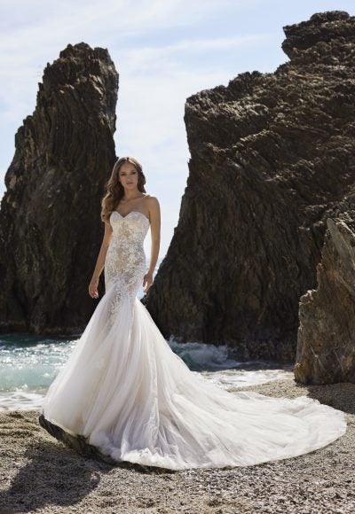 Strapless Sweetheart Fit And Flare Wedding Dress With Soft Flowing Godet Skirt by Ines by Ines Di Santo