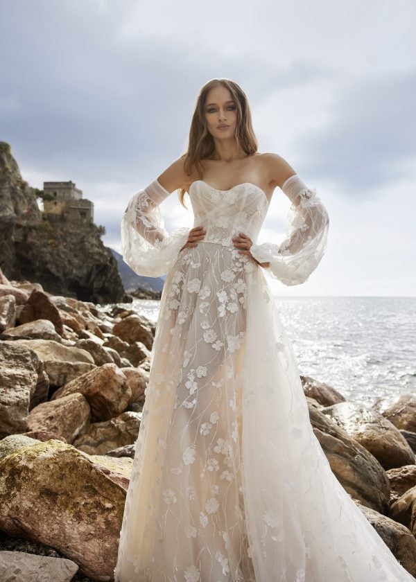 Strapless Sweetheart Neckline A-line Wedding Dress With Detachable Sleeves And Floral Details by Ines by Ines Di Santo - Image 1