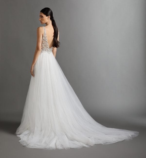 Sleeveless V-neckline A-line Wedding Dress With Beaded Bodice And Tulle Skirt by Lazaro - Image 2