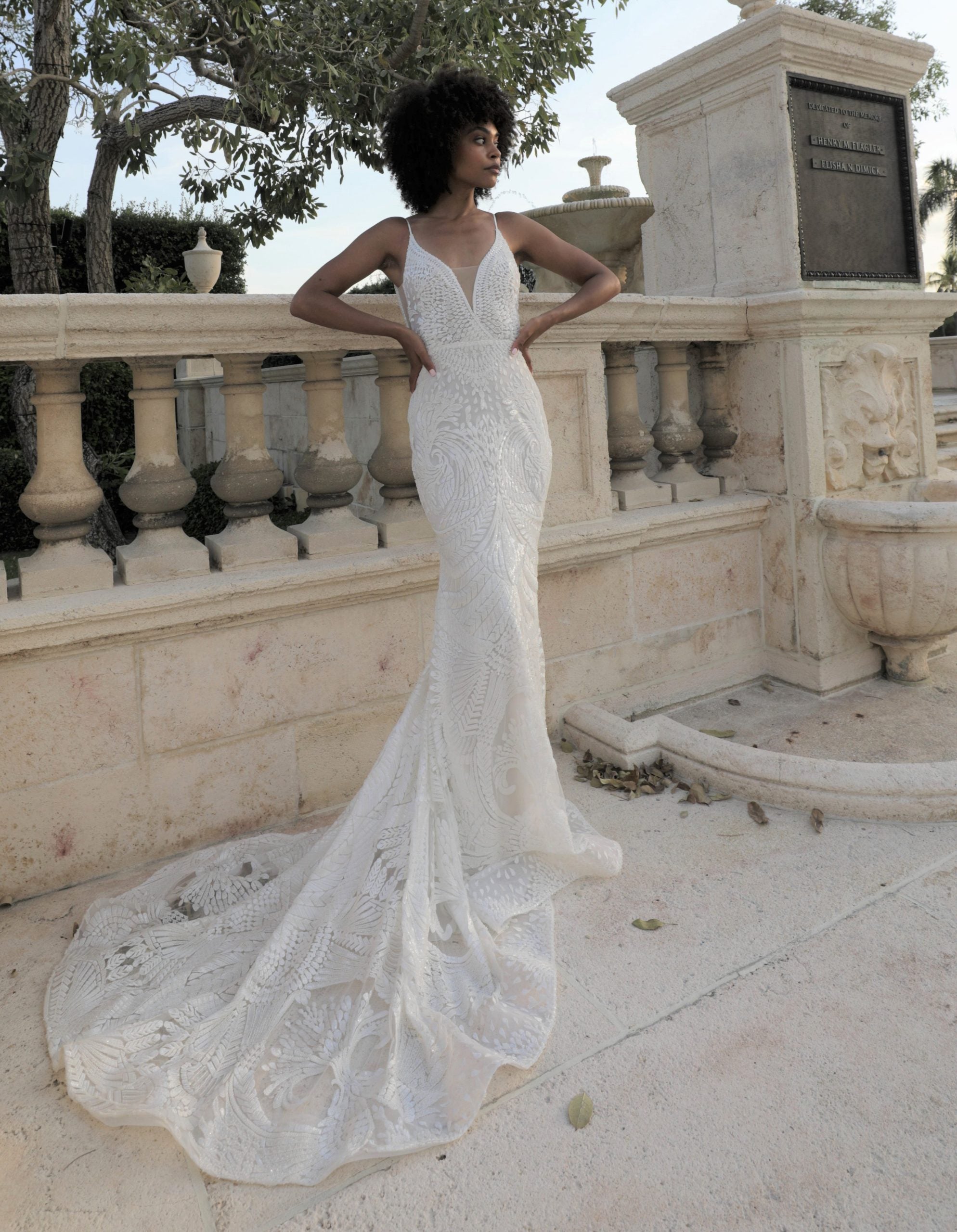 Spaghetti Strap V-neckline Fit And Flare Beaded Wedding Dress