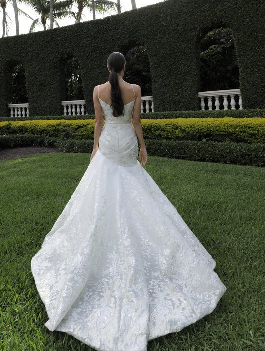Spaghetti Strap V-neckline Fit And Flare Wedding Dress With Ruching by Lazaro - Image 2