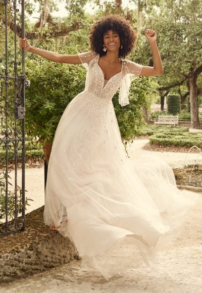 Beaded Lace A-line Wedding Gown With Illusion Flutter Sleeves by Maggie Sottero