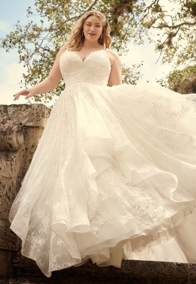 Modern Princess Wedding Dress With A Tiered Sequin Tulle Skirt by Maggie Sottero