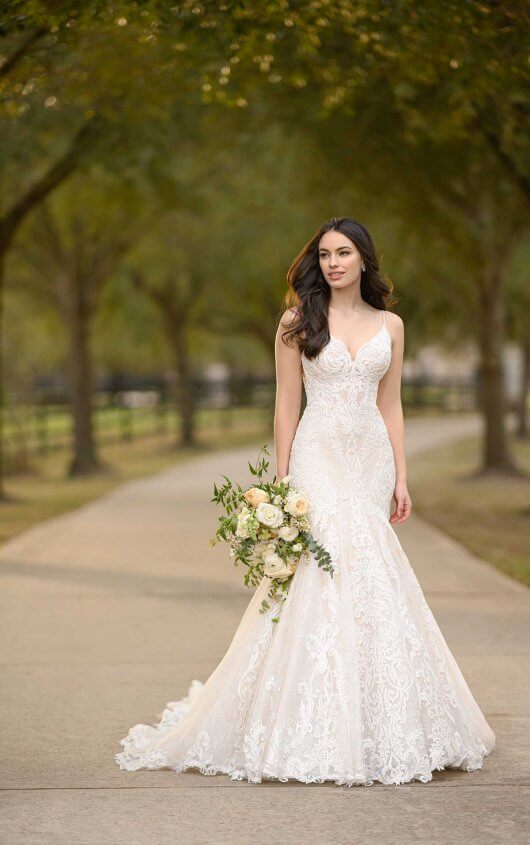 MODERN FIT-AND-FLARE WEDDING DRESS WITH GRAPHIC LACE by Martina Liana - Image 1