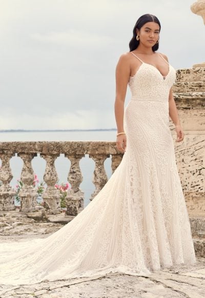 Long Train Sheath Wedding Gown In Exquisite Beaded Embroidery by Sottero and Midgley