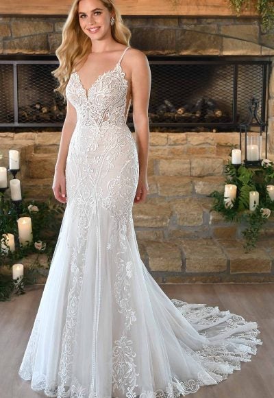 LACE FIT-AND-FLARE WEDDING DRESS WITH EMBROIDERED LACE AND BACK DETAIL by Stella York