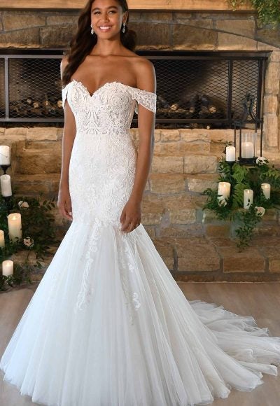 LACE FIT-AND-FLARE WEDDING DRESS WITH OFF-THE-SHOULDER STRAPS by Stella York