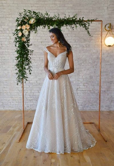 SPARKLING A-LINE WEDDING DRESS WITH OFF-THE-SHOULDER STRAP by Stella York