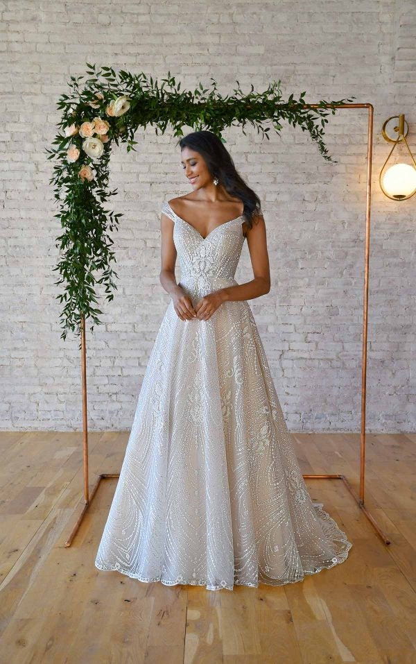 SPARKLING A-LINE WEDDING DRESS WITH OFF-THE-SHOULDER STRAP by Stella York - Image 1