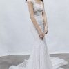 Cap Sleeve Square Neckline Sheath Embroidered Lace Wedding Dress With Keyhole Back by Alyne by Rita Vinieris - Image 1