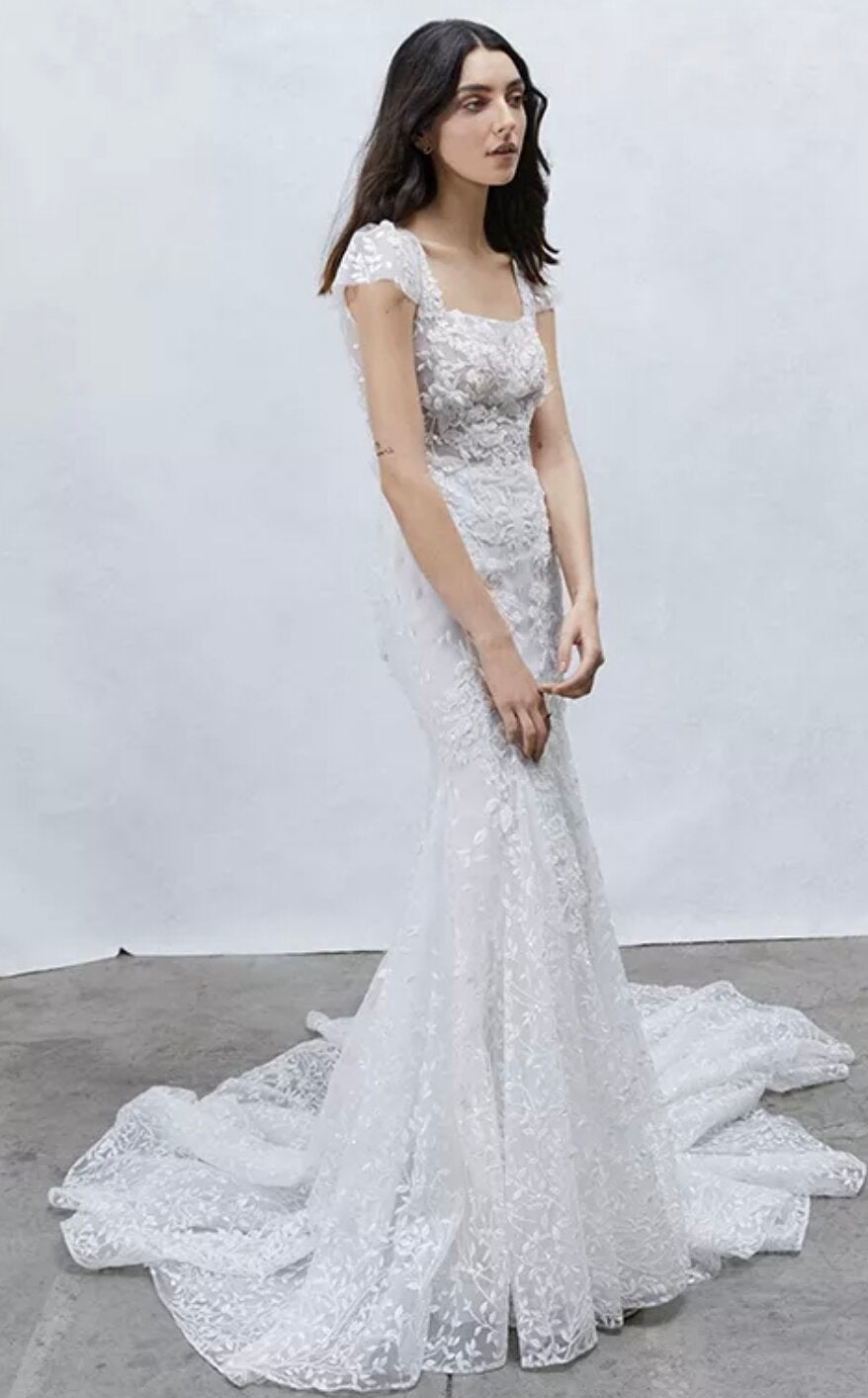 Nicefashion Womens Square Neck Cap Sleeve Lace Mermaid Wedding Bridal Gowns