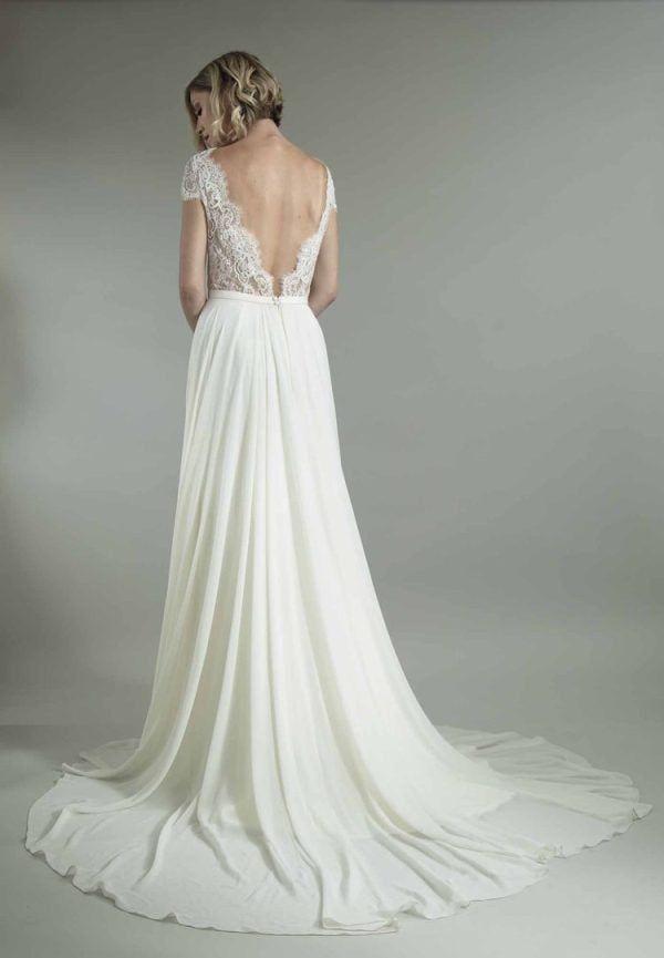 Cap Sleeve V-neckline A-line Wedding Dress With Lace Bodice And Flowing Skirt by Augusta Jones - Image 2