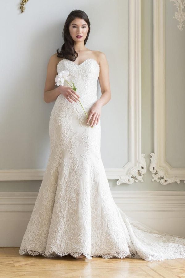 Strapless Sweetheart Neckline Lace Fit And Flare Wedding Dress by Augusta Jones - Image 1