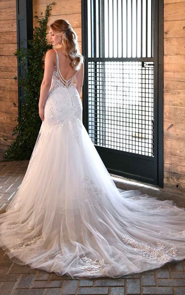 SPARKLING FLORAL LACE WEDDING DRESS WITH PLUNGING NECKLINE AND BACK DETAIL by Essense of Australia - Image 2