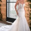 SPARKLING FLORAL LACE WEDDING DRESS WITH PLUNGING NECKLINE AND BACK DETAIL by Essense of Australia - Image 1