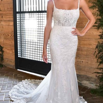 VINTAGE-INSPIRED FIT-AND-FLARE WEDDING DRESS WITH SQUARE NECKLINE ...