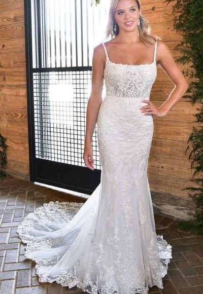VINTAGE-INSPIRED FIT-AND-FLARE WEDDING DRESS WITH SQUARE NECKLINE by Essense of Australia