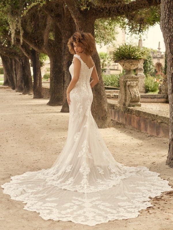 Romantic Lace Wedding Gown Featuring A Statement Illusion Train by Maggie Sottero - Image 2
