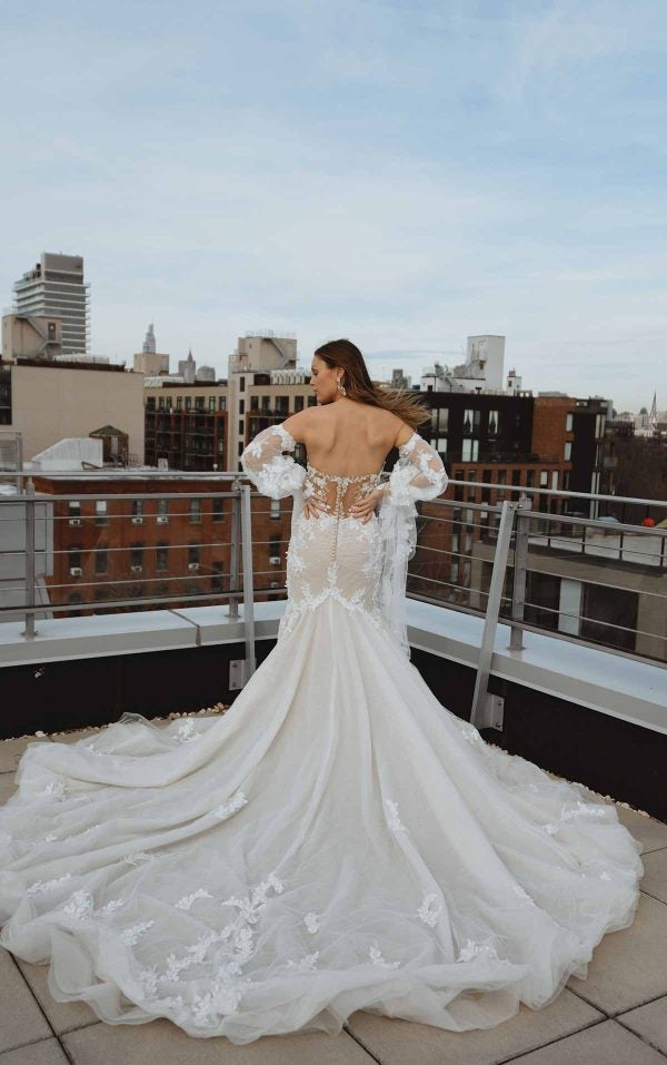 GLAMOROUS TRUMPET WEDDING DRESS WITH FLORAL LACE APPLIQUES by Martina Liana Luxe - Image 2