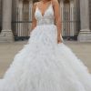 Spaghetti Strap A-line Ball Gown Wedding Dress With V-neckline Beaded Lace Bodice And Feathered Tulle Skirt by Martina Liana - Image 1