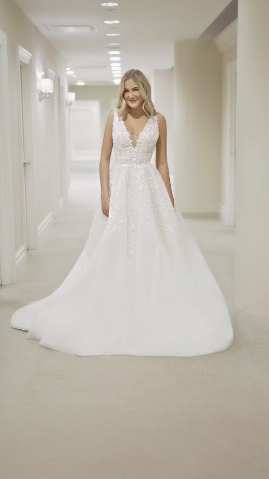 Sleeveless V-neckline Beaded A-line Wedding Dress by Michelle Roth - Image 1