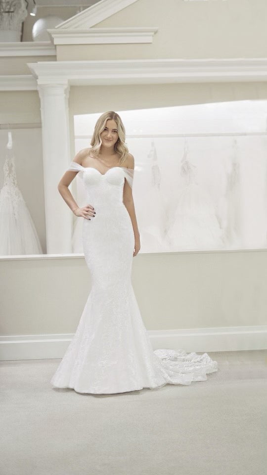 Strapless Sweetheart Neckline Beaded Lace Fit And Flare Wedding Dress With Draped Strap Detail by Michelle Roth - Image 1
