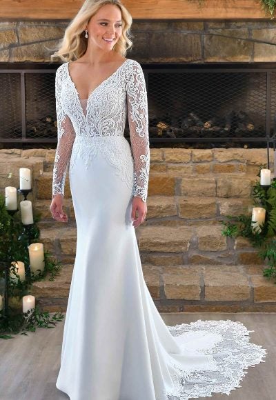 LACE LONG-SLEEVE WEDDING DRESS WITH SIMPLE SKIRT by Stella York