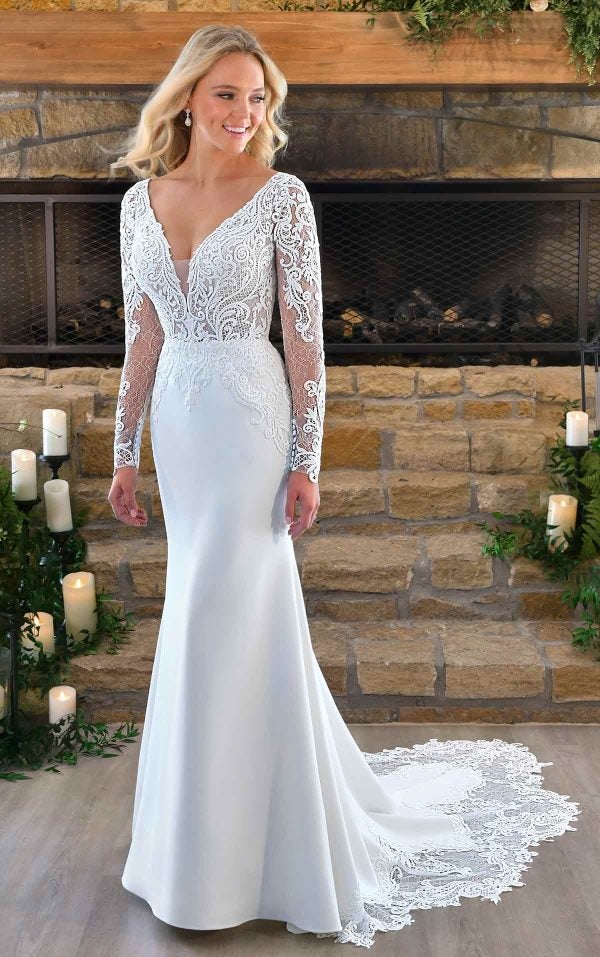 LACE LONG-SLEEVE WEDDING DRESS WITH SIMPLE SKIRT by Stella York - Image 1