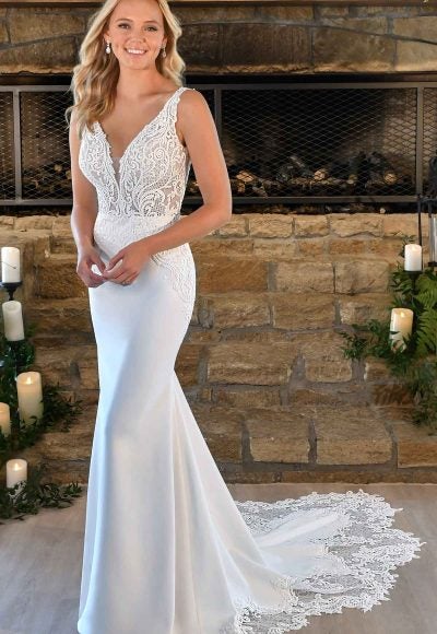 SLEEVELESS LACE BODICE WEDDING DRESS WITH SIMPLE SKIRT by Stella York