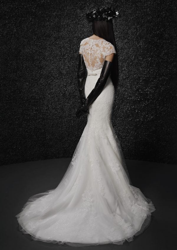 Cap Sleeve Fit And Flare Lace Wedding Dress With Sparkles Throughout by Vera Wang Bride - Image 2