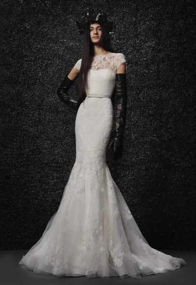 Cap Sleeve Fit And Flare Lace Wedding Dress With Sparkles Throughout by Vera Wang Bride