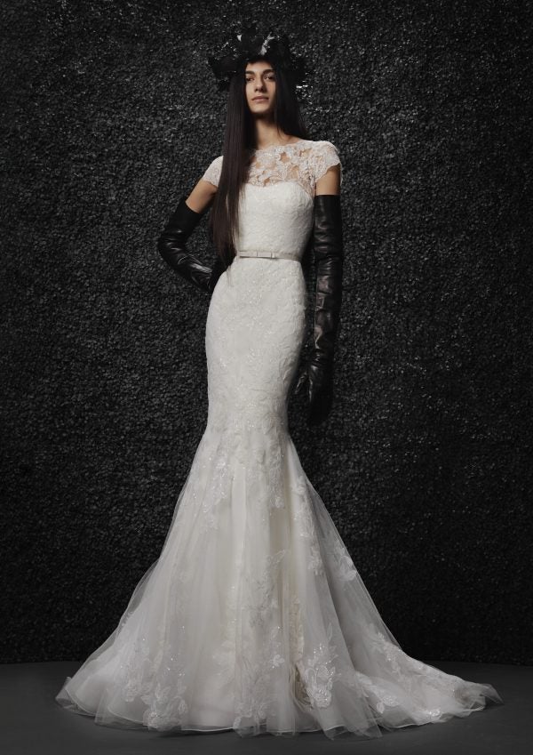 Cap Sleeve Fit And Flare Lace Wedding Dress With Sparkles Throughout by Vera Wang Bride - Image 1