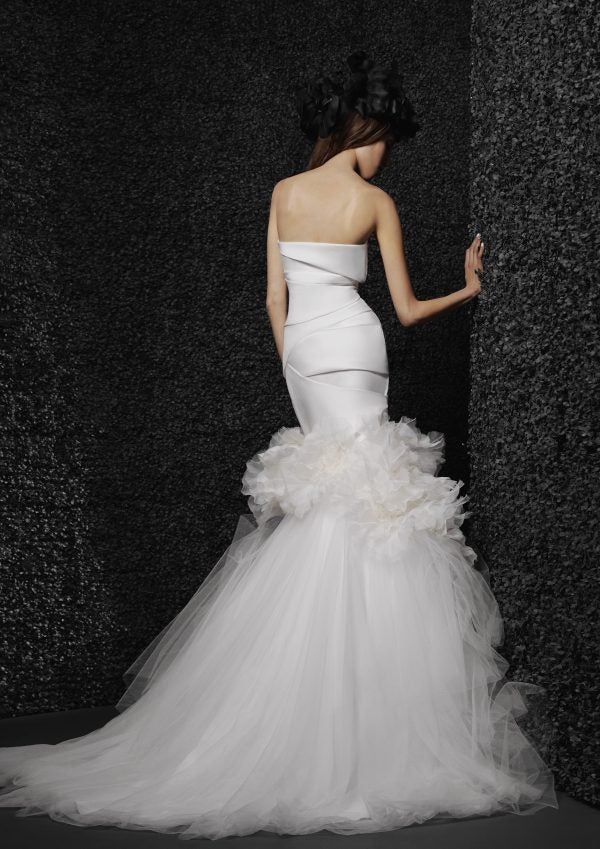 Strapless Silk Fit And Flare Wedding Dress With Tulle Skirt And Organza Flowers by Vera Wang Bride - Image 2