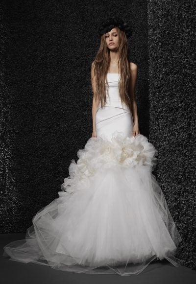 Strapless Silk Fit And Flare Wedding Dress With Tulle Skirt And Organza Flowers by Vera Wang Bride