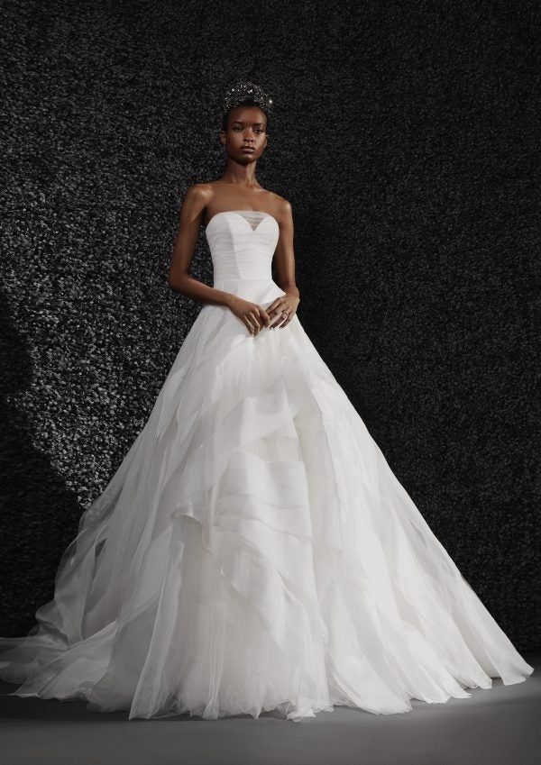 Drop-Waist Satin Ball Gown with Pickup Skirt | David's Bridal